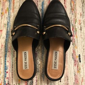 Black leather backless loafer/mule. Size 5